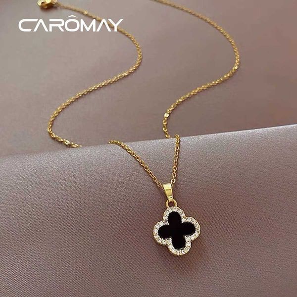 

caromay four-leaf clover light luxury small people grade one two color collar chain high beauty necklace girl, Silver