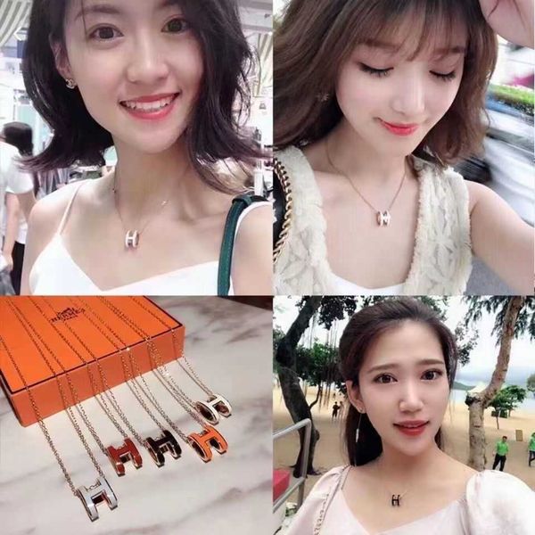 

s925 sterling silver hai mars h necklace women's rose gold enamel pendant light luxury net red collar chain as a gift