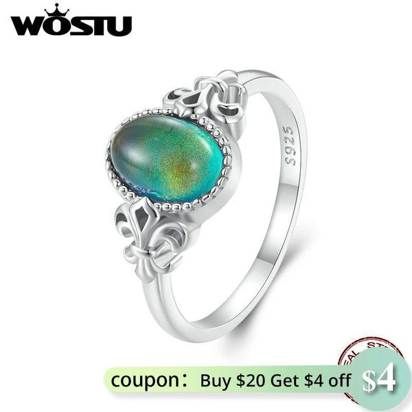 

wedding rings wostu 925 sterling silver temperature change mood ring oval emotion feel changeable imitated color changing jewelry gift 23080, Slivery;golden