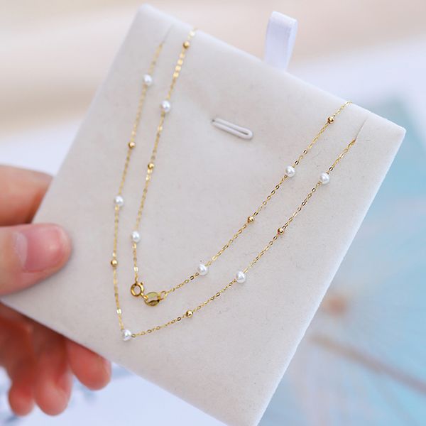 

strands strings real 18k gold natural freshwater pearl necklace solid small ball golden jewelry genuine au750 for women fine gift x0004 2308, Black