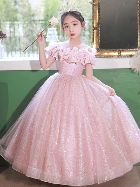 

princess ink lace flower girl dresses sheer neck tiers 2023 ball gown little girl wedding dresses communion pageant dresses gowns birthday c, White;red