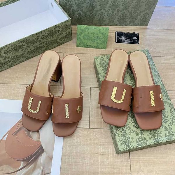 

gold g double buckle slippers women's designer sandal 7cm mid high block heels slides logo mules leather flip flops interlocking g leat, Black