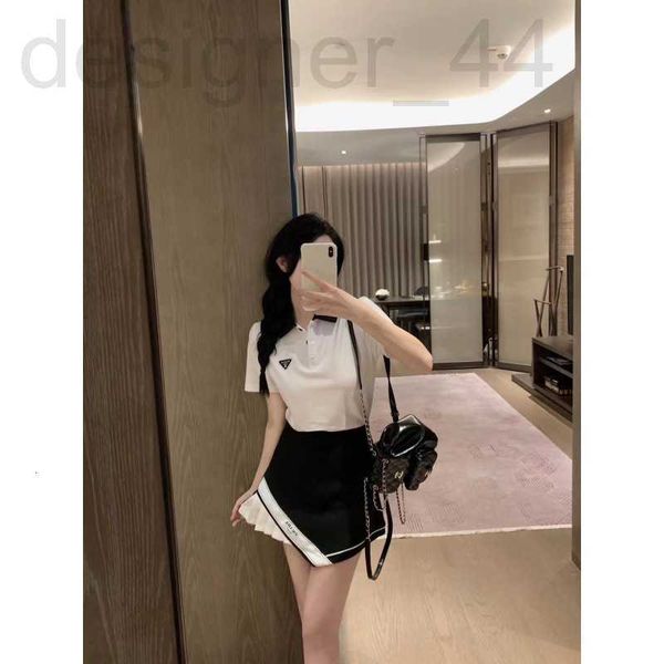 

women's t-shirt designer p family 23 summer new age reducing academy style triangle short sleeve+high waist slim skirt set p71y, White