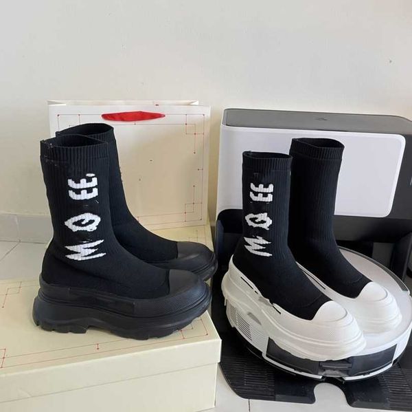 

luxury designer boot women graffiti knit tread slick sock boots lady platform booties rubber sole thick bottom logo shoes alxander black gre