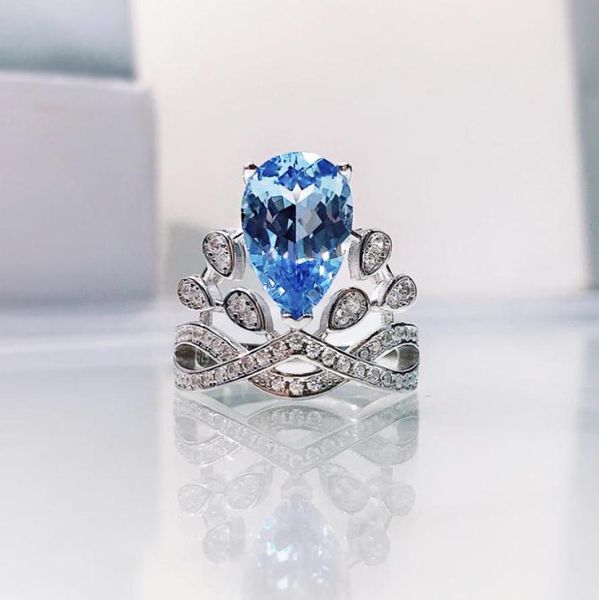 

2021 new crown 8x12 aquamarine zircon ring female simple lady fashion style57883148633000, Golden;silver