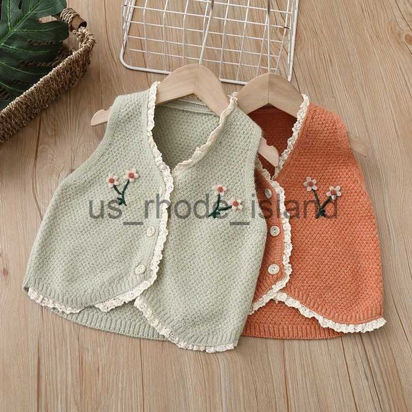 

vest girls' sweater vest children's knitted vest autumn and winter clothing new handmade small flower baby girl waistcoat x0802, Blue
