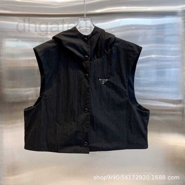 

women's vests designer summer new standing collar hooded vest simple fashionable style versatile small 5ps7, Black;white