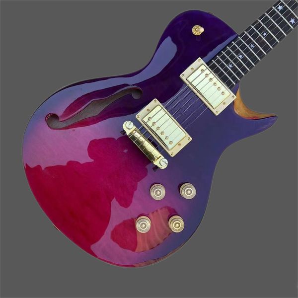 

f-hole semi-hollow integrated prs electric guitar, gradient purple body, pickup, inverted dr