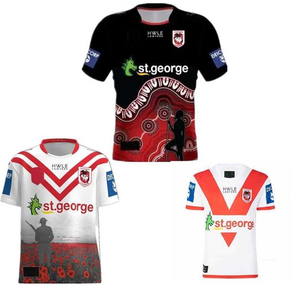 

fw23 men's t-shirts 2023 2024 st george dragons indigenous anzac rugby jersey australia dragons retro rugby shirt big size 5xl, White;black