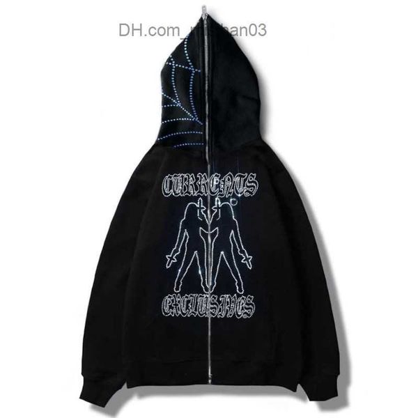 

men's hoodies sweatshirts water diamond hoodie street clothing harajuku spider web hoodie couple women's casual long sleeve sweate, Black