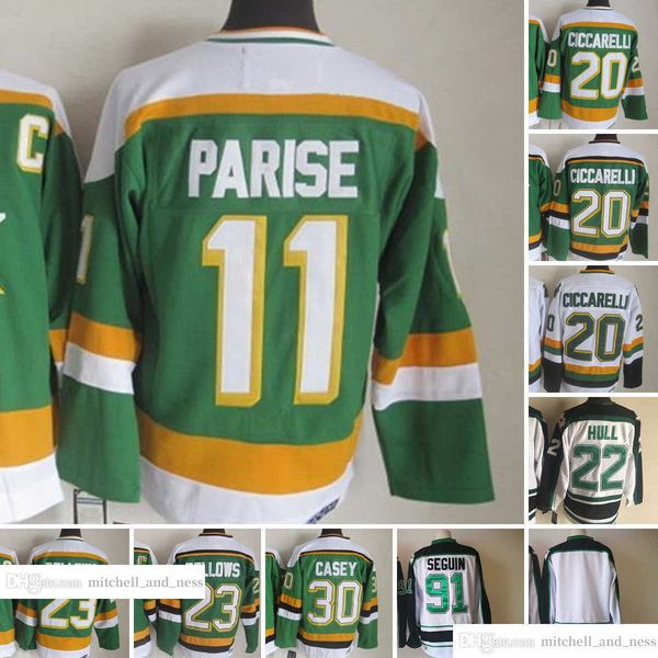 

1967-1999 movie retro ccm hockey jersey embroidery 20 dino ciccarelli 23 brian bellows 11 j.p. parise 30 jon casey 91 tyler seguin vintage j, Black;red
