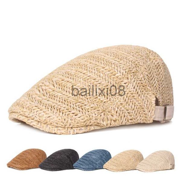 

stingy brim hats breathable solid color adjustable shade men beret sun protection spring summer newsboy cap peaked cap j230802, Blue;gray