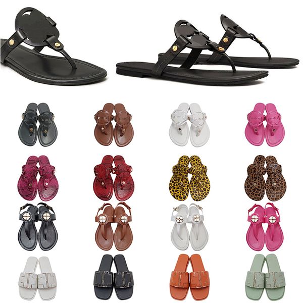 

2023 designer sandals tories burches women miller metallic snake embossed leather slides slippers womens black white patent triple pink flip