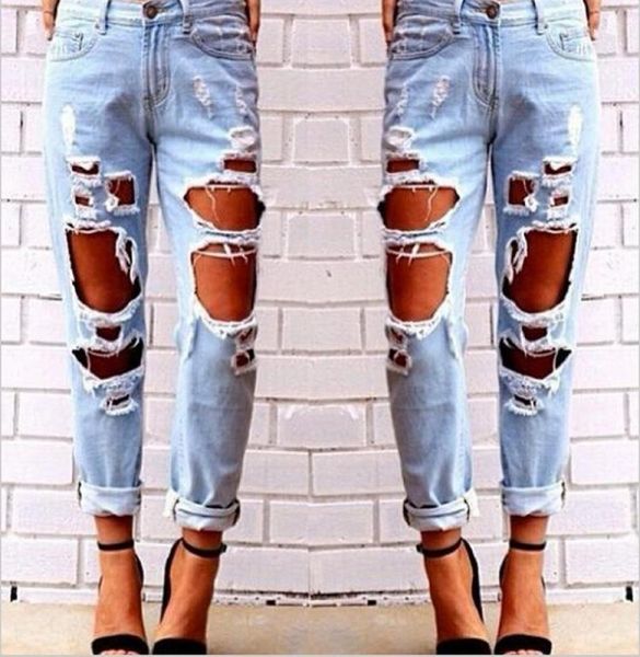 

women039s ripped boyfriend jeans cute distressed jeans stretch skinny jeans with hole1100510, Blue