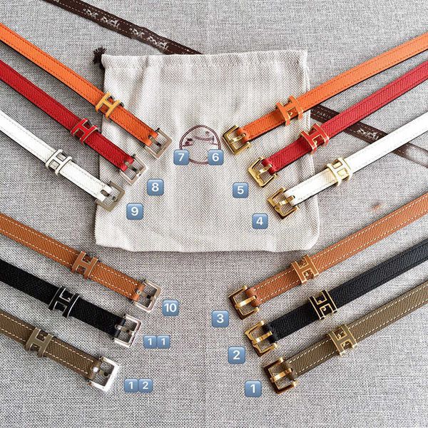 

designer belts quality h letter square needle buckle belt women's cowhide 1.5cm thin decorative belt versatile and simple, Black;green