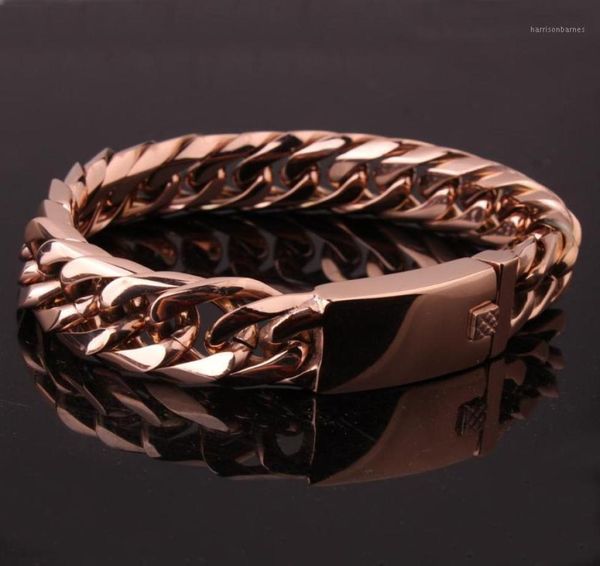 

hop stainless steel chain link double cuban bracelets rose gold color curb bracelet bangles for men jewelry1link9136082, Black