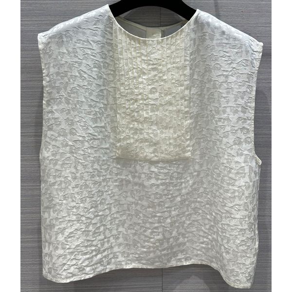 

8.2 fashion 100% silk women's blouses leopard jacquard pleated sleeveless shirts, White