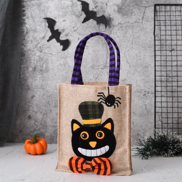 

10pcs shopping bags holloween pumpkin black cat linen vertical model children candy gift bag mix style