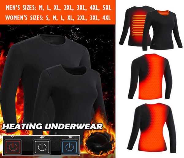 

men039s thermal underwear winter heating mens womens smart usb electric heated fleece washable ski long sleeve t shirts l27942039, Black;white