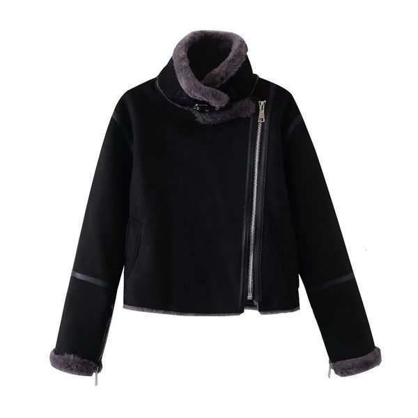 

women s fur faux autumn fashion women s temperament casual trend all match stand up collar long sleeved short rabbit fur jacket 230801, Black