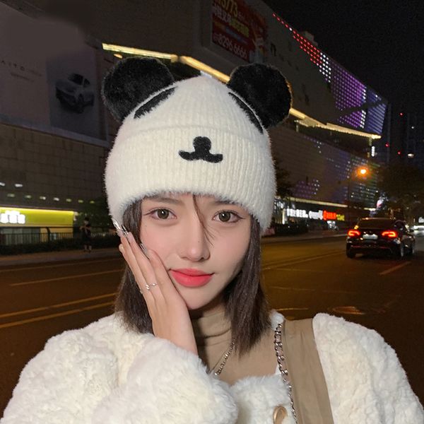 

fashion designer jewelry panda knitted wool hat with plush insulation and ear protection versatile scarf, hat & glove sets wholesale dmz111, Blue;gray