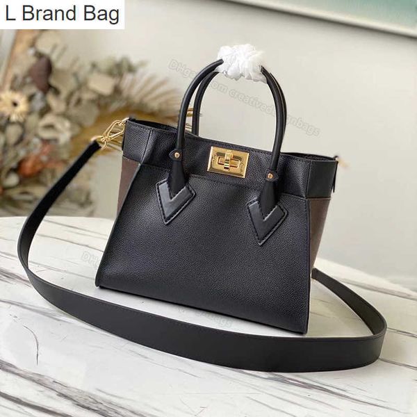 

l bag mirror quality totes bags on my side pm calfskin canvas retro lock shoulder crossbody leather shopping handbag fashion clutch 57728 25, Black