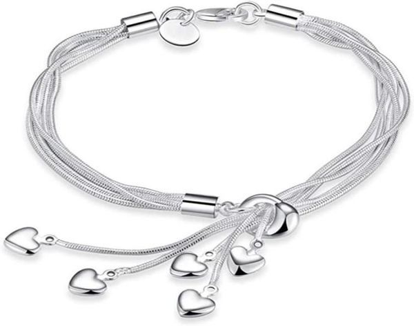 

bracelets for women 925 sterling silver fiveline chain with fiveheart bracelet bangle birthday gift for her17812782394176, Golden;silver