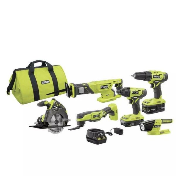 

ryobi power tool combo kits volt lithium-ion batteries charger bag 6-tool223t