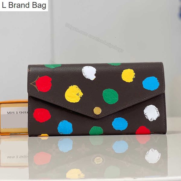 

l bag 5a polka dot wallet woman coin designer purse fashion clutch genuine leather passport holders canvas zipper with dust bag l301 4exj, Black