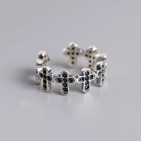 

korean version diamond studded cross shaped ring s925 sterling silver made old opening bracelet for women