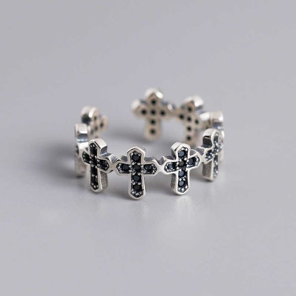 

korean version diamond studded cross shaped ring s925 sterling silver made old opening bracelet for women