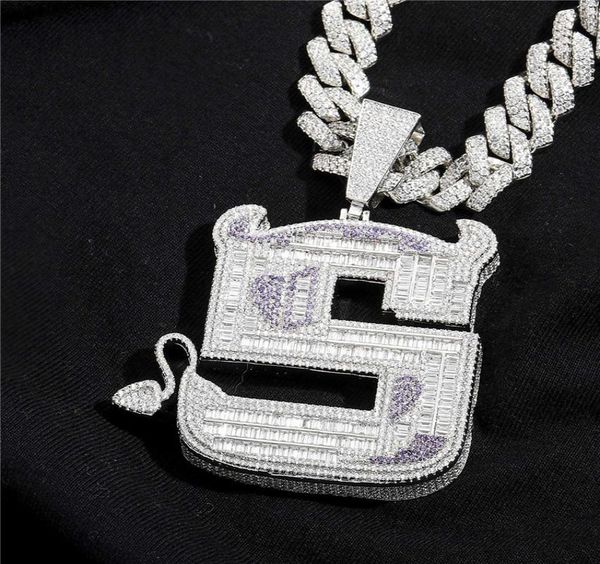 

large size iced out full zircon little devil pendant s letter hip hop pendant necklace bling jewelry gift8689800, Silver