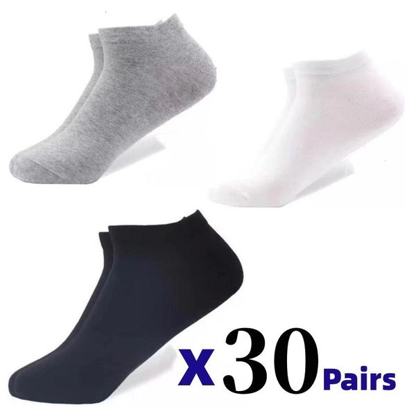 

men s socks 60pcs lot=30pairs breathable business black boat casual comfortable solid color ankle whitesocks 230802