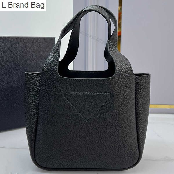 

l bag 10a mirror women fashion tote bags triangle basket bucket underarm bag 1ba349 soft fine pebbled calfskin two side pockets silver lette, Black