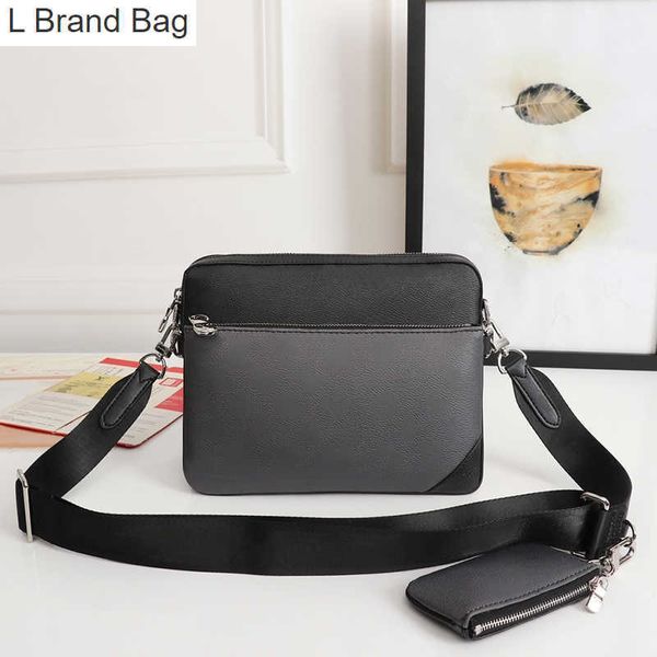 

2023 new 7a luxury designer men handbags crossbody bags messenger bag fashion leather 3piece set pouches long wallets small wallet shoulder, Black