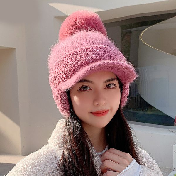 

fashion designer jewelry ear protection warm baseball wool ball hat thickened and fur duck tongue wool hat versatile scarf, hat & glove sets, Blue;gray