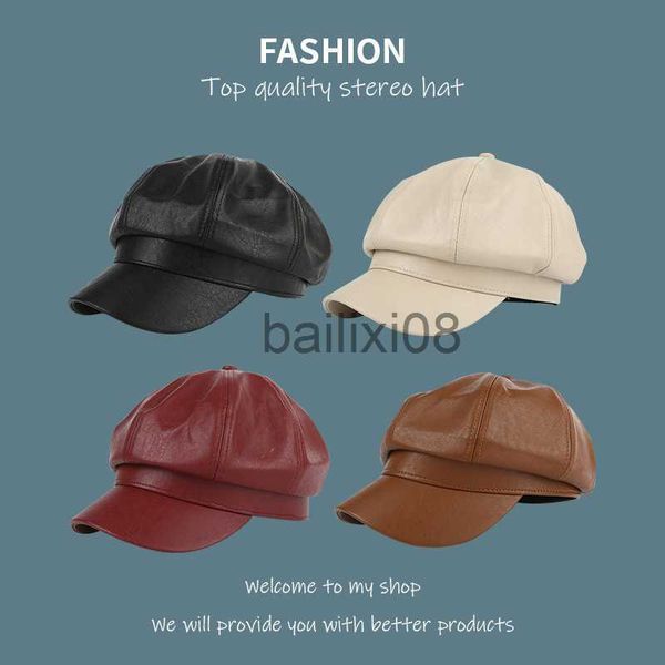 

stingy brim hats 2023 women's hat beret british western-style classic men's and women's all-match four seasons octagonal hat, Blue;gray