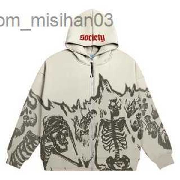 

men's hoodies sweatshirts women's harajuku vintage street gothic sweatshirt letter flame skull print hoodie women's loose zip, Black