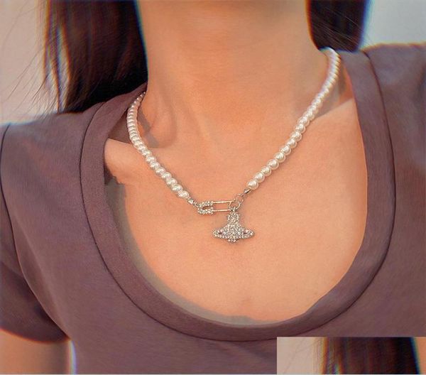 

pendant necklaces 2022 new product flash diamond pearl orbit necklace ladies rhinestone satellite planet gift drop de5050339, Silver