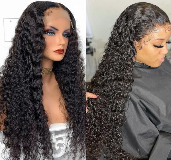 

150 density kinky deep wave 134 lace front human hair wigs for black women transparent frontal wig curly brazilian 44 55 closur8064909