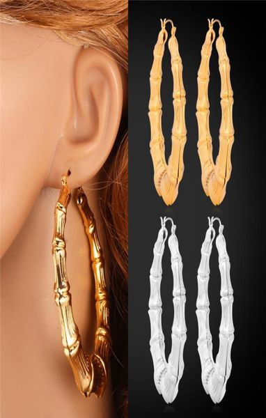 

item 18k real gold plated bamboo grain hoop earrings gift jewelry whole for women ye6641101576, Golden;silver