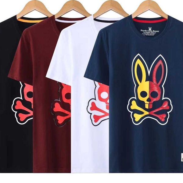 

psycho spring and summer bunny skull rabbit full paste printed round neck casual short-sleeved t-shirt fashion brand pure cotton men's, White;black