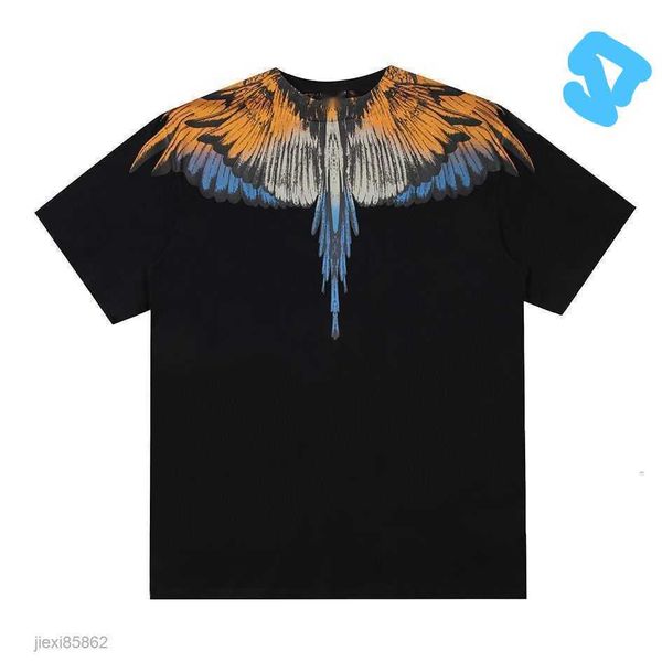

mens t-shirts marcelos burlons tee summer trendy short sleeved mb wing t-shirt with colorful water drop feathers loose round neck pure cotto, White;black