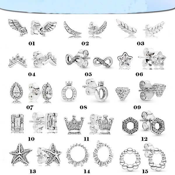 

women's luxury fashion jewelry designer earrings original box for pandora 925 sterling silver crystal diamond womens stud earring, Black