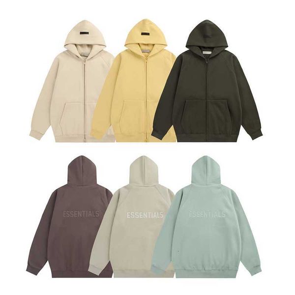 

8th collection essentils zipper hoodie sweatshirts rubberized letter sweatshirt coat zip-up, Black