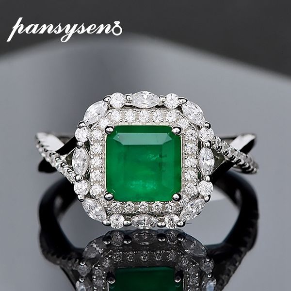 

wedding rings pansysen vintage jewelry solid 925 sterling silver rings luxury emerald diamond cocktail ring for women anniversary party gift, Slivery;golden