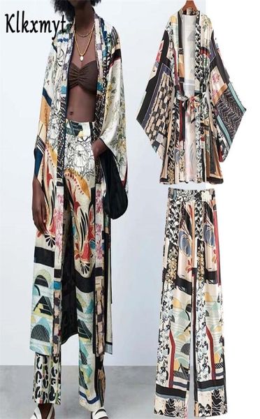 

klkxmyt za 2pcs sets women kimono shirts trousers summer fashion printed long sleeve blouse female pants casual 2202214822216, White