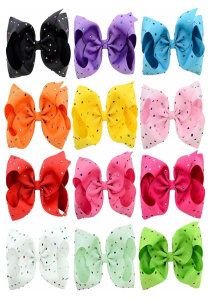 

12color 8 inch new children wave dots colorful rhinestone large ribbon bows with clip boutique bows diy hair accessorises 8187164625, Slivery;white