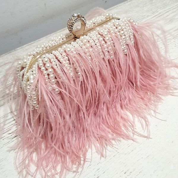 

evening bags luxy moon ladies pink handbag pearl clutch bag luxury design women wedding purse feather shoulder messenger bag zd1509 230802