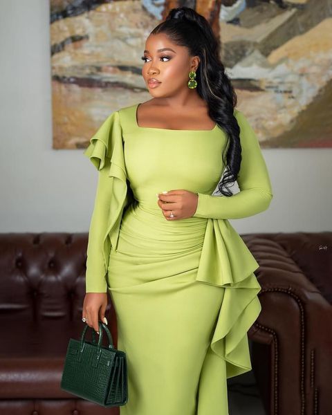

2023 aso ebi light yellow green sheath evening dress tea length satin prom formal party second reception birthday engagement gowns dresses z, Black;red